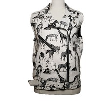 NAvie by Rose Hawkins Sleeveless Moto Jacket Zebra Giraffe White Black S... - $35.28