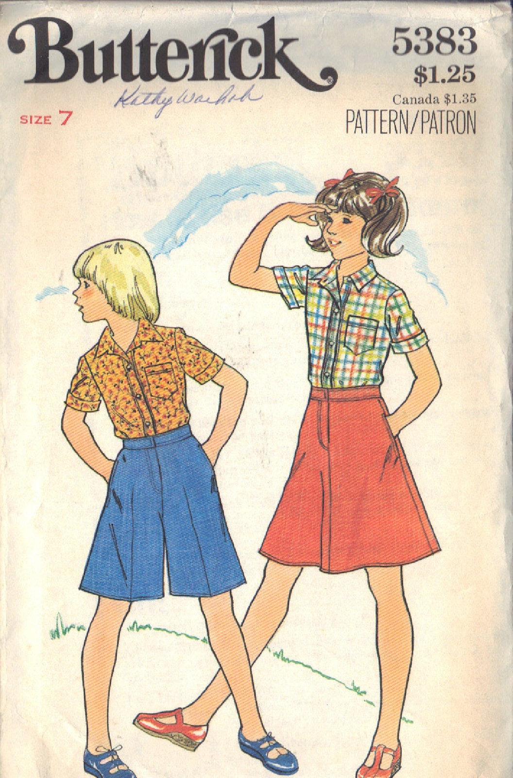 BUTTERICK PATTERN 5383 SIZE 7 GIRL&#39;S SHIRT, SKIRT &amp; CULOTTES - $3.00