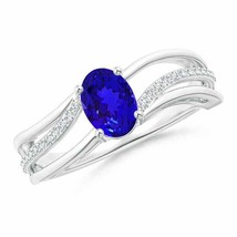 ANGARA 7x5mm Natural Tanzanite Solitaire Ring with Diamond Accents in Silver - £275.11 GBP+