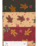 Gingerbread Fabric Christmas, 3 FQ Quilt Cotton Exclusive Prints Holiday Hearts - £15.53 GBP