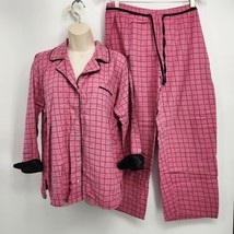 Ellen Tracy Flannel Sleepwear PJ Set Women Long Sleeve Top Size Medium Pink - $14.00