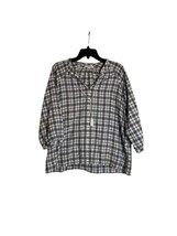 Women’s Madewell Linen Blend Blouse Plaid Navy V Neck Top Size Small - £12.34 GBP