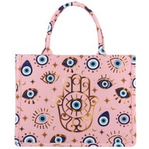 New Pink Evil Eye Hamsa Print Tote Bag - $28.71
