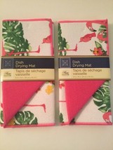 Spring dish drying mat kitchen flamingo floral Home Collection pink 12x1... - $10.00