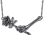 Mothers Day Gift for Mom Wife, Black Skeleton Hand Rose Necklace 925 Ste... - $51.81