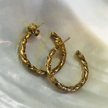 Estate Classic Goldtone Twist Medium Size HOOP Earrings for Pierced Ears – 7/8th - £10.40 GBP