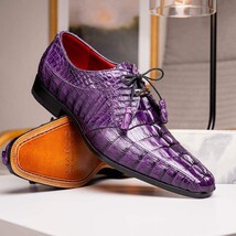 Cancun Genuine Caiman Crocodile Dress Derby's Shoes Purple image 10