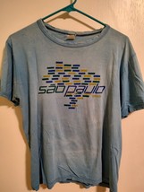 Vintage 90&#39;s Sao Paulo Brazil Medium Blue Crew Neck Men&#39;s T-shirt single... - £15.22 GBP