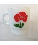 Vintage Anchor Hocking Fire King Red Poppy Flower Stackable Milk Glass Mug - £11.76 GBP
