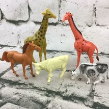 Vintage Animal Figures Lot Of 5 Horse Giraffes Cows Plastic Molded Collectible - £7.77 GBP