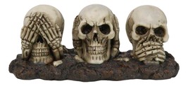 Ossuary Skeletons Gothic See Hear Speak No Evil Grinning Skulls Figurine 6.75&quot;L - £15.26 GBP