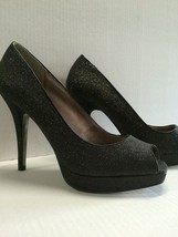 Steve Madden Women&#39;s Shoes Karro Black Glitter Open Toe Heels Size 9.5 NWOB - $49.50