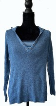 Ladies Hooded Heather Blue Sailor Sweater, Navy/Blue Striped, XL - $18.97