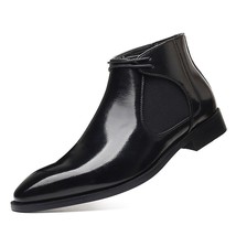 Retro Men Chelsea Boots PU Patent Leather Formal Short Boots Pointed Classic Men - £65.36 GBP