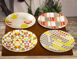 Frank Lloyd Wright Textile Taliesin West Yellow Ceramic Dessert Plates Pack Of 4 - £26.33 GBP