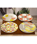 Frank Lloyd Wright Textile Taliesin West Yellow Ceramic Dessert Plates P... - $45.77 CAD