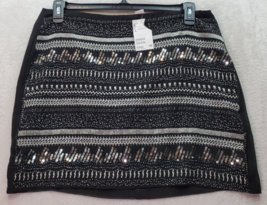 H&amp;M Mini Skirt Women 14 Black Sequin Metallic Embroidered Beaded Sequin Back Zip - $21.21