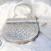 Exclusive Hand Carved silver clutch Antique Purse Wallet Hand Bag Kundan JewelrR - £56.65 GBP
