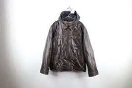 Vintage Levis Mens 2XL Distressed Faux Leather Fleece Lined Hooded Jacket Brown - £54.77 GBP
