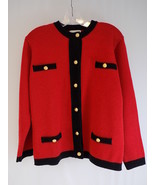 WOMEN&#39;S SWEATER JACOBSON&#39;S Button Down Red and Black w/ Gold Buttons Siz... - £14.75 GBP