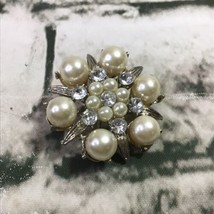 Vintage Rhinestone Faux Pearl Brooch Star Burst Cluster Costume Jewelry Pin - £15.81 GBP