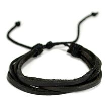 NATURAL LEATHER BRACELET Black Strand Men Women Unisex Hemp Adjustable S... - $2.95
