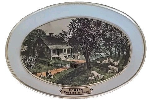 4-Currier & Ives Metal Trays ~ American Homestead ~ 4 Seasons ~ Fabcraft USA (2) Item image 5