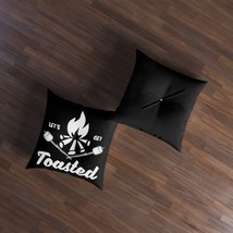 Tufted Black and White Camping Pillow &quot;Let&#39;s Get Toasted&quot; Marshmallow Campfire - £74.43 GBP+