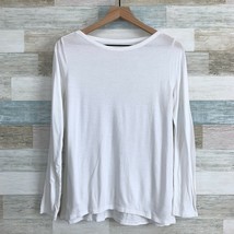 J Jill Boat Neck Elliptical Tee White Tencel Long Sleeve Basic Womens Small - $24.74