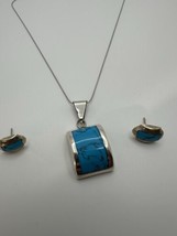 Vintage Sterling Silver Turquoise Necklace 16” Pendant 4.6cm Earring 1.6... - $1,129.04 MXN