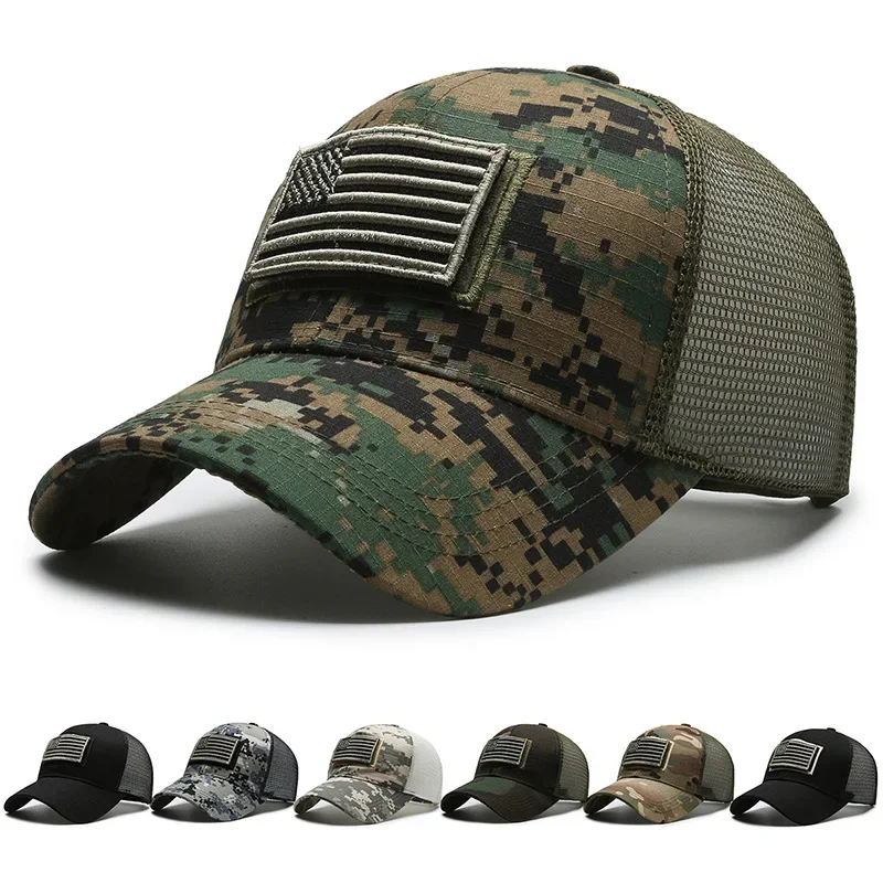 Men Baseball Cap American Flag Camouflage Sticker Patchwork Embroidered Baseball - £10.63 GBP+