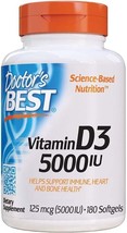 Doctor&#39;s Best D3 5000IU Vitamin Non-GMO Gluten Soy Regulates Immune 180 Softgels - £7.58 GBP