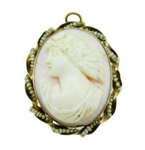 10k Yellow Gold Angel Skin Conch Shell Cameo Pin Pendant (#J337) - €331,55 EUR