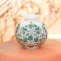 8&quot; Marble Flower Inlay Vase Stone Inlay Flowers Pot Malachite Flowers - £2,247.46 GBP