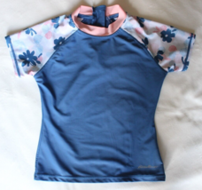 Eddie Bauer Girl&#39;s Blue Swim Shirt Rash Guard 1/4 Zip Rear ~S 7/8~ - £6.88 GBP