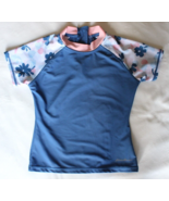 Eddie Bauer Girl&#39;s Blue Swim Shirt Rash Guard 1/4 Zip Rear ~S 7/8~ - £6.75 GBP