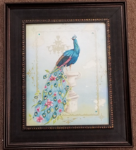 Peacock Strong Fierce on Pedestal with Rhinestones Framed Art Print - $37.95