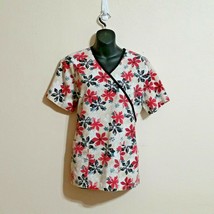 Women&#39;s SB Scrubs Mock Wrap Brown Red Floral Size small - £4.49 GBP