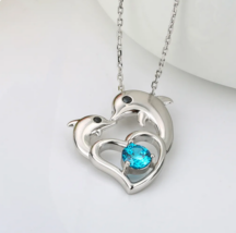 Authentic 925 Sterling Silver Love Always Dolphin Heart Pendant Necklace - £40.17 GBP