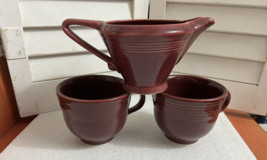 Lot 2 Fiesta Ware Maroon Cups different marks &amp; 1 Harlequin creamer vintage set - £22.13 GBP