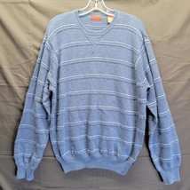 Izod Men&#39;s Navy Blue Striped Long Sleeve Crew Neck Sweater Sz L - £10.33 GBP