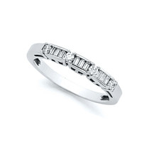 0.50Ct Round &amp; Baguette Diamond Sterling Silver Wedding Band Anniversary Ring - £55.13 GBP