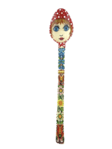 Decorative Spoon Lady Face Folk Art Hand Painted Wooden Red Scarf Big Eyes - $212.37 MXN