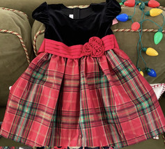 Bonnie Jean Girls Christmas Dress Red Plaid With Black Velvet Size 4 - £16.40 GBP