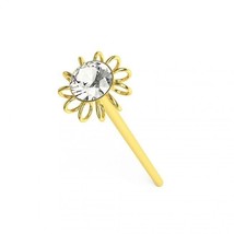 2mm Round CZ 9K Yellow Gold Jeweled Coil Flower 10mm Straight Nose Pin Stud 22G - £47.38 GBP