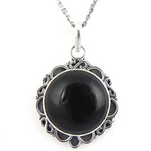 Solid 925 Sterling Silver Black Onyx Pendant Necklace Women PSV-1851 - £19.28 GBP+