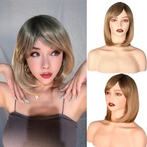 Ombre Blonde Wig Short with Bangs Straight Bob Hair - £18.96 GBP