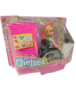Barbie Chelsea Doll &amp; Wheelchair Blonde Skirt Sunglasses Ramp Sticker Sh... - £7.76 GBP