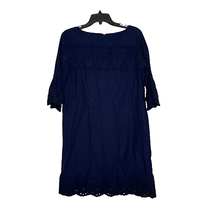 Ann Taylor Loft Womens Dress Size Small Navy Blue Lined 3/4 Sleeve 100% Cotton - £15.52 GBP
