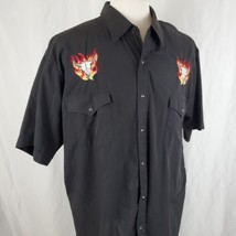 Round&#39; em Western Short Sleeve Shirt XL Black Flaming Steer Skull Rodeo Cowboy - £15.21 GBP